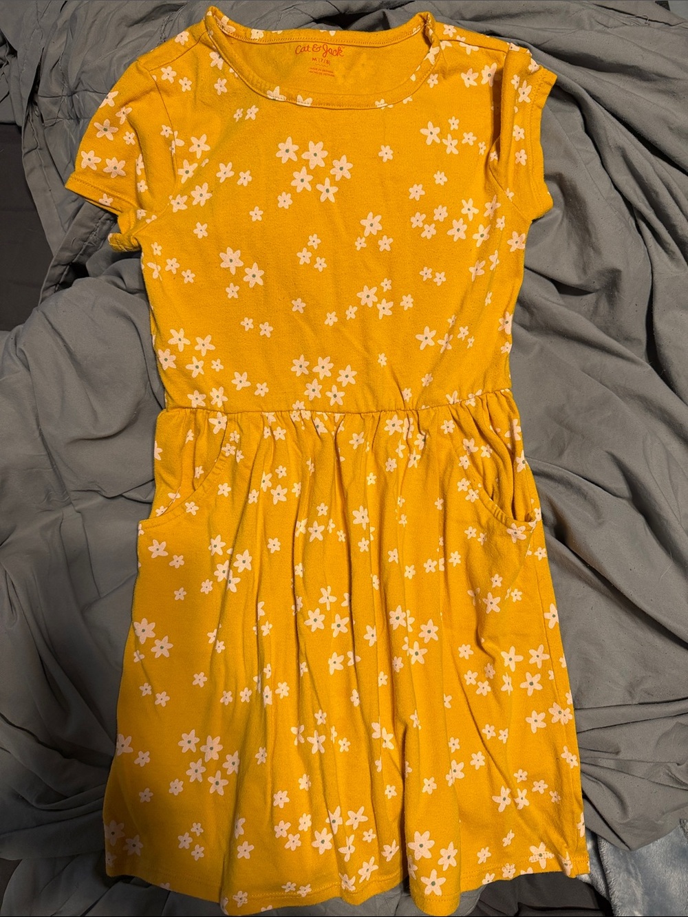 Cat & Jack Mustard Yellow Floral Short Sleeve Pocket Dress